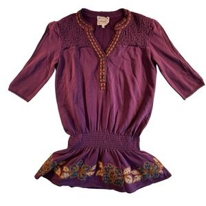 Sweet by Miss Me Shirt Purple Embroidered Medium Women's Juniors Y2K Boho Retro‎